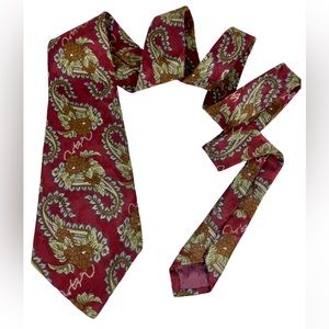 VTG Geoffrey Beene Red Green Paisley Silk Tie with Grape Design